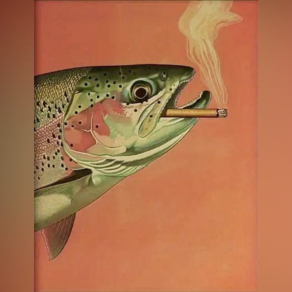 Other - 16x24 Humorous Rainbow Trout Fish Smoking Cigar Bar Lounge Canvas Art Print New